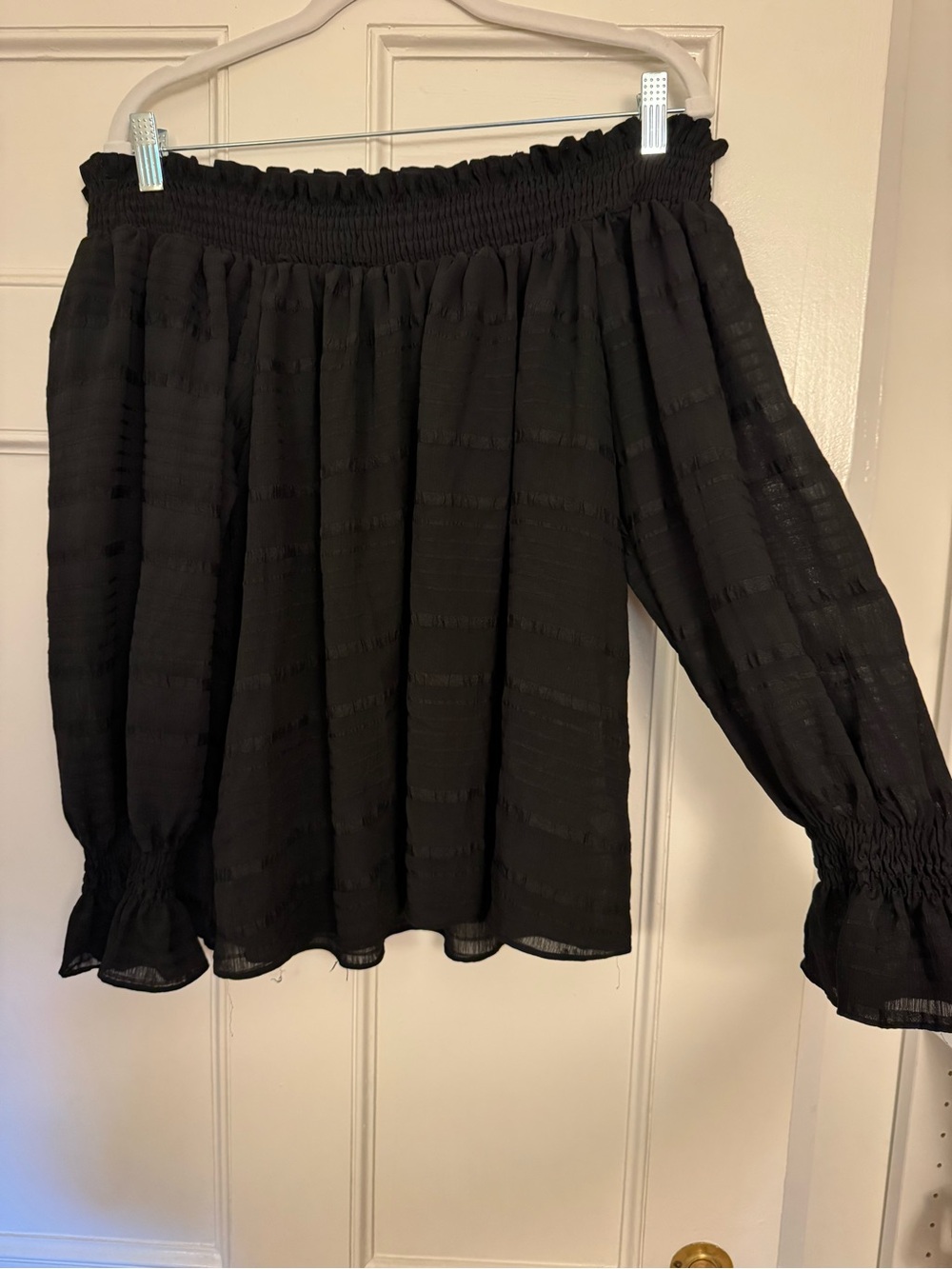 Endless Rose Black Off-Shoulder A-Line Smocked Waist Blouse